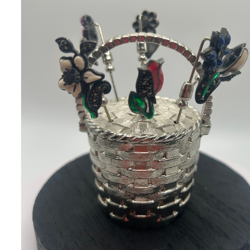 Judith Jack sterling enamel floral stick pins in a‎ silver tone  basket #304